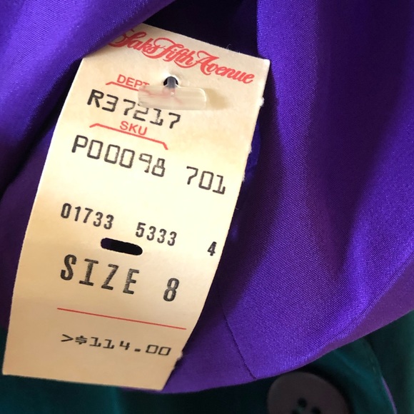 Vintage 80s Liz Claiborne 100% Silk Button Side Colorblock Shift Dress 8… - Picture 9 of 16